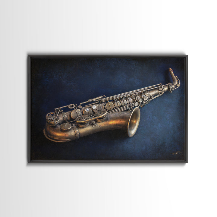 Brass Saxophone on Dark Velvet Canvas Print, Recording Studio Art, Headphones Poster, Studio Decor, Fine Art, Analog, RSA-3x2-68