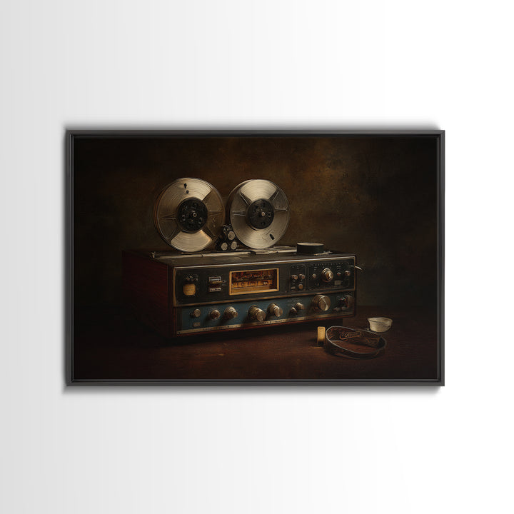 Reel to Reel Tape Machine Framed Canvas Print, Recording Studio Art, Kids Room Art, Studio Decor, Analog, Guitar Wall Art, RSA-3x2-78