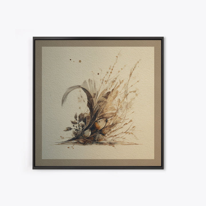 Pheasant Feathers and Acorns Arrangement Framed Canvas Print, Rustic Art, Luxury Decor, Farmhouse Decor, Fine Art, Rustic, RUS-1x1-40