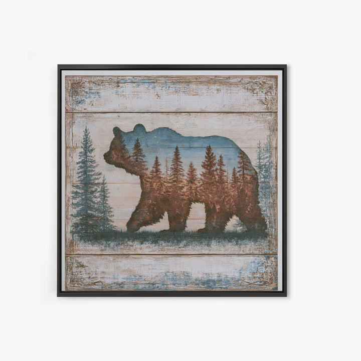 Bear Silhouette Among Pine Trees Canvas Print, Rustic Art, Downloadable Art, Farmhouse Decor, Watercolor Art, Rustic, RUS-1x1-55