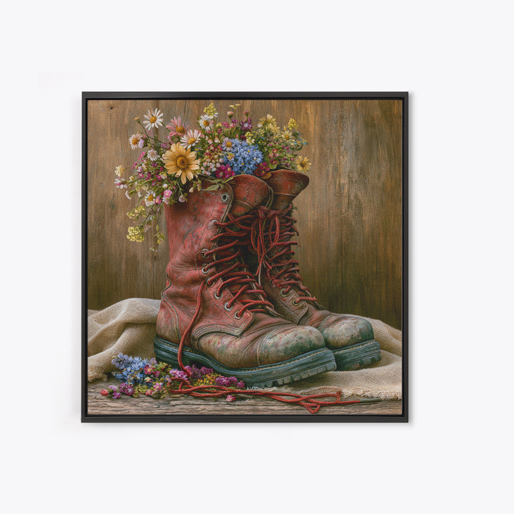 Old Boots Filled Framed Canvas Print, Rustic Art, Gallery Decor, Farmhouse Decor, Fine Art, Rustic, Contemporary Art, RUS-1x1-78