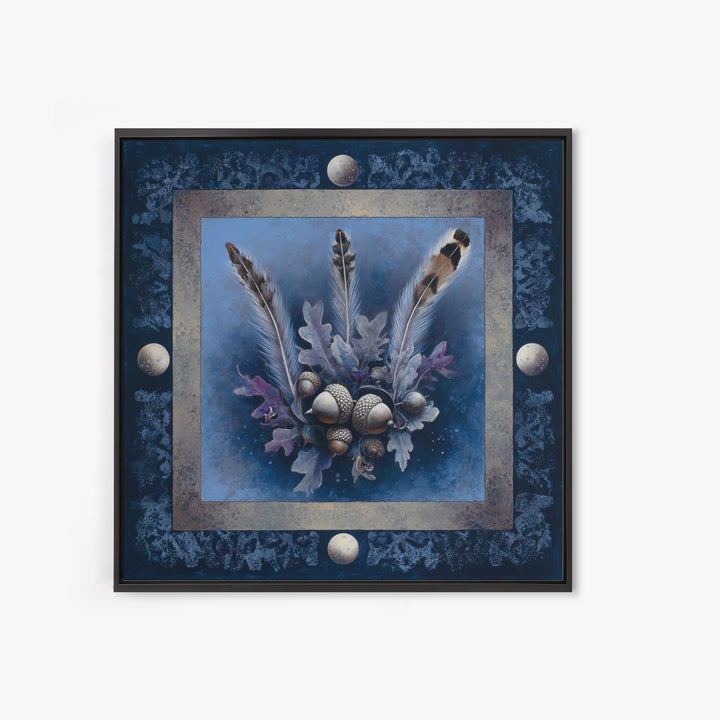 Pheasant Feathers and Acorns Arrangement Framed Canvas Print, Rustic Art, Textured Painting, Farmhouse Decor, Fine Art, Rustic, RUS-1x1-88