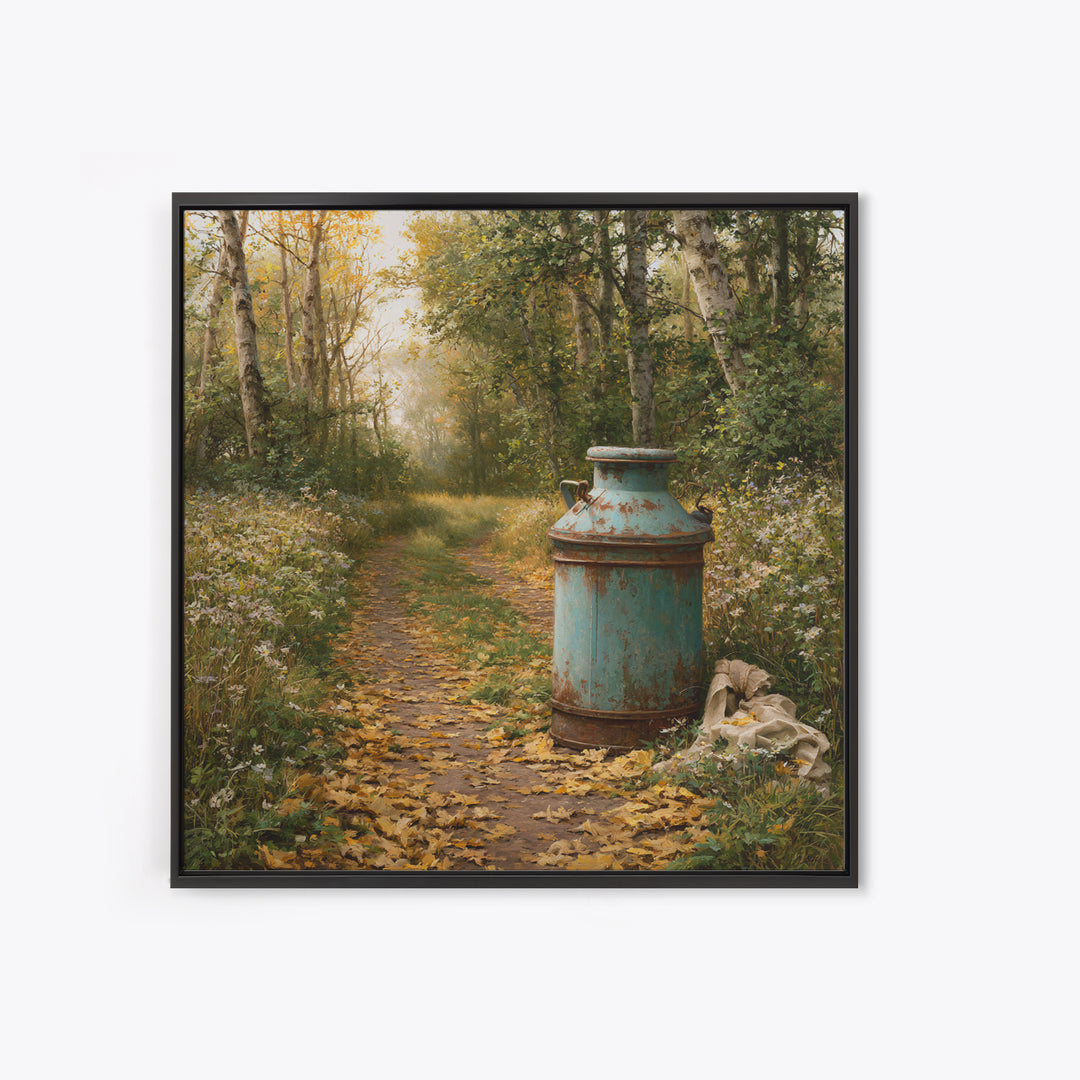 Forest Path with Golden Autumn Leaves Canvas Print, Rustic Art, Downloadable Art, Farmhouse Decor, Oil Painting, Rustic, RUS-1x1-90