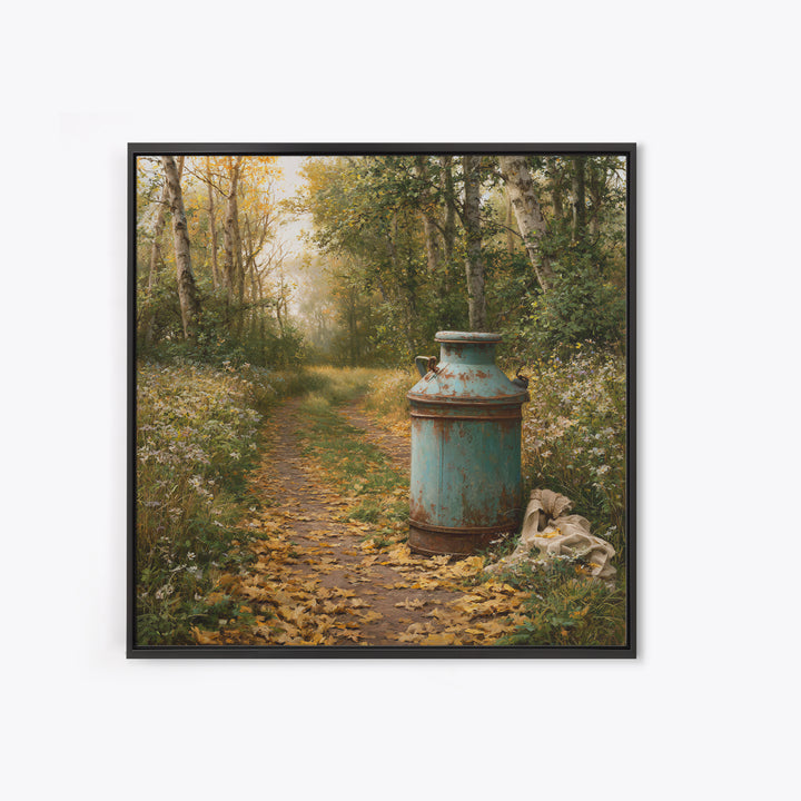 Forest Path with Golden Autumn Leaves Canvas Print, Rustic Art, Downloadable Art, Farmhouse Decor, Oil Painting, Rustic, RUS-1x1-90
