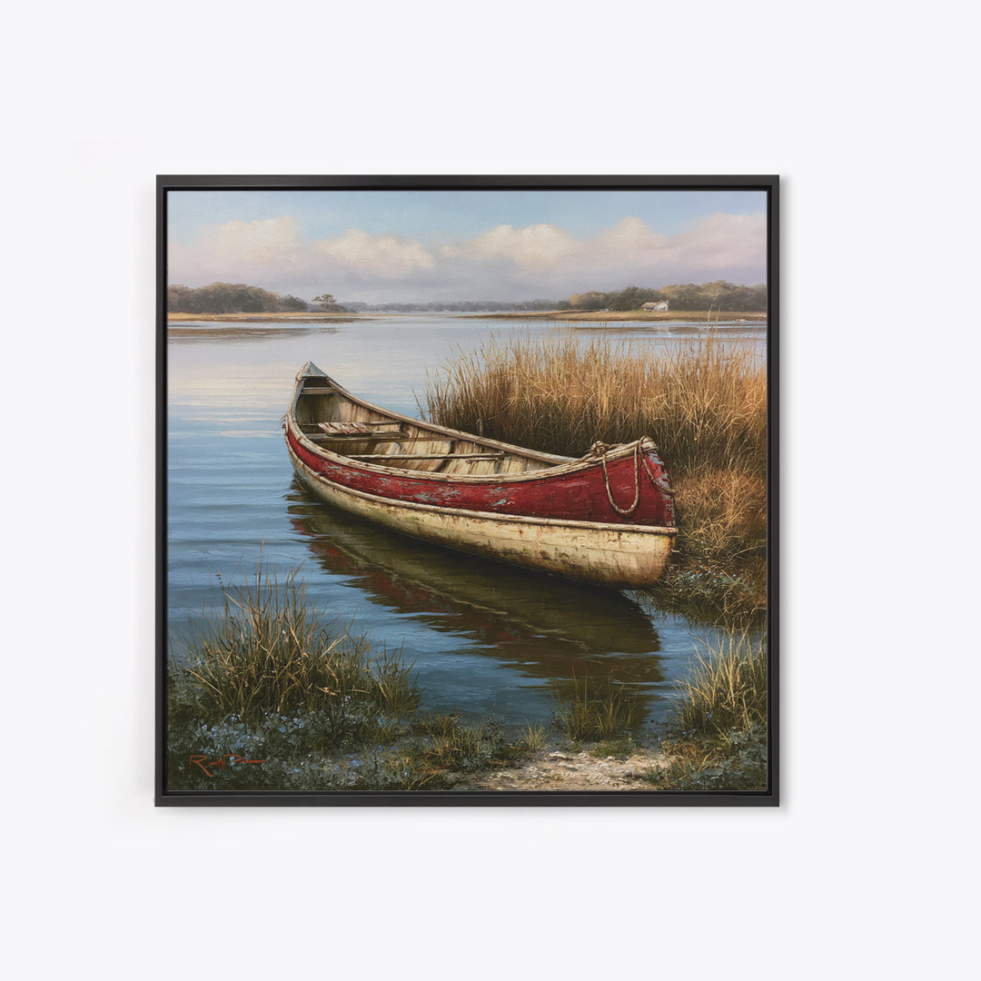 Old Canoe Pulled Onto a Lake Shore Canvas Print, Rustic Art, Downloadable Art, Farmhouse Decor, Fine Art, Rustic, RUS-1x1-92