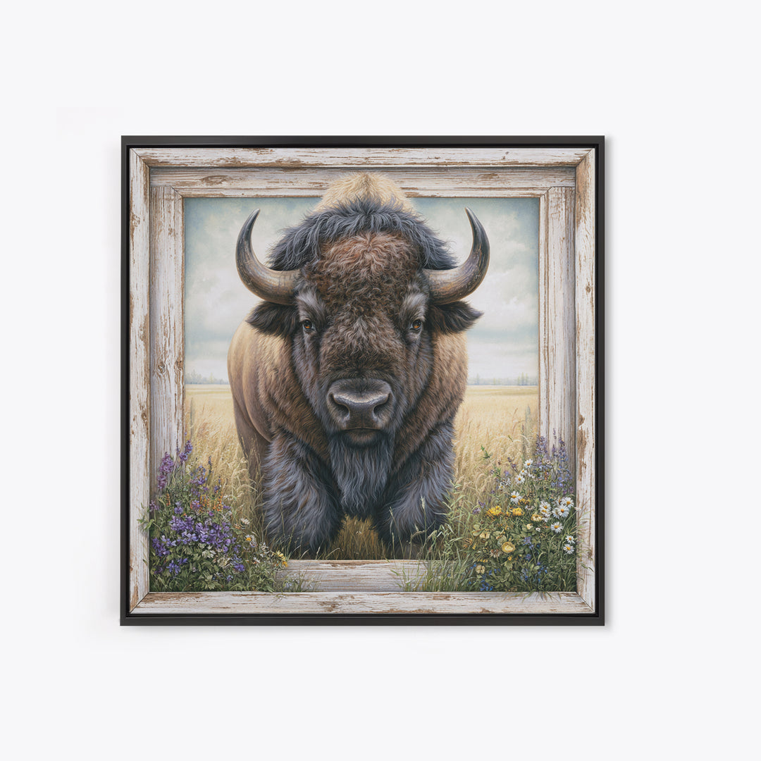 Buffalo Portrait with Western Texture Canvas Print, Rustic Art, Living Room Art, Farmhouse Decor, Fine Art, Rustic, RUS-1x1-94