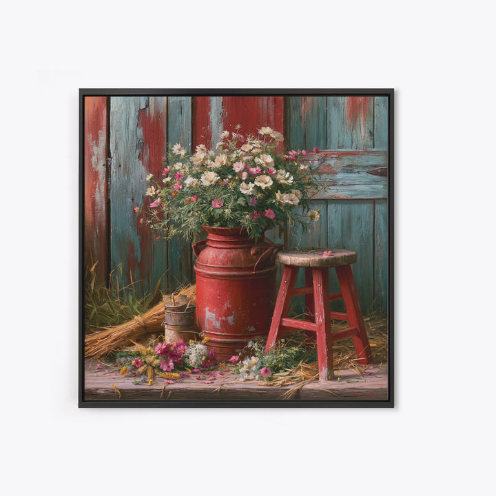 Weathered Barn Wood and Wildflower Still Life Canvas Print, Rustic Art, Wall Art, Farmhouse Decor, Rustic, Living Room Decor, RUS-1x1-97