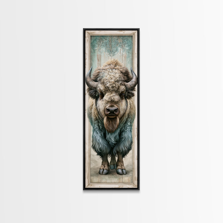 Buffalo Portrait with Western Texture Canvas Print, Rustic Art, Wood Art, Farmhouse Decor, Oil Painting, Rustic, Wall Decor, RUS-1x3-10