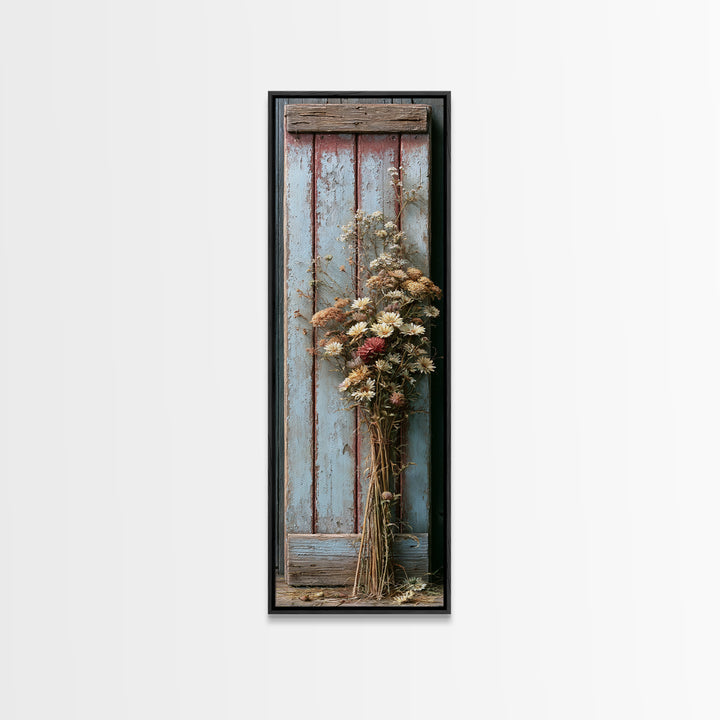 Weathered Barn Wood and Wildflower Still Life Canvas Print, Rustic Art, Fine Art Print, Farmhouse Decor, Oil Painting, Rustic, RUS-1x3-13
