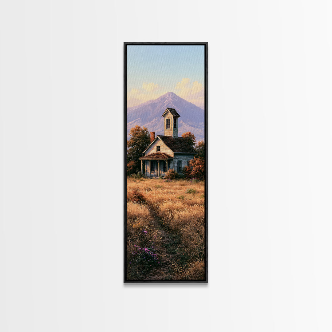 Mountain Cabin Landscape Framed Canvas Print, Rustic Art, Home Decor, Farmhouse Decor, Fine Art, Rustic, Living Room Decor, RUS-1x3-15