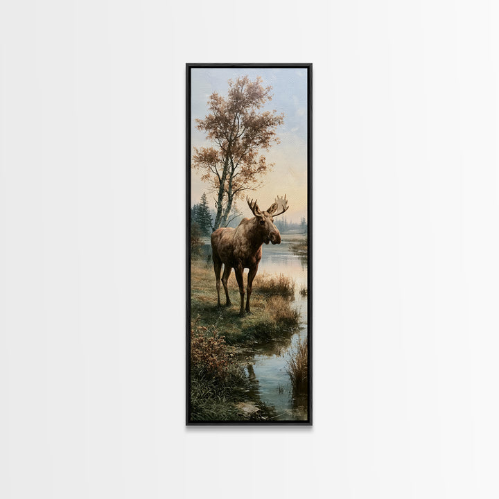 Moose Standing by a Quiet Lake Canvas Print, Rustic Art, Gallery Decor, Farmhouse Decor, Fine Art, Rustic, Contemporary Art, RUS-1x3-21
