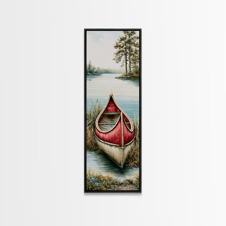 Old Canoe Pulled Onto a Lake Shore Canvas Print, Rustic Art, Textured Painting, Farmhouse Decor, Fine Art, Rustic, RUS-1x3-32
