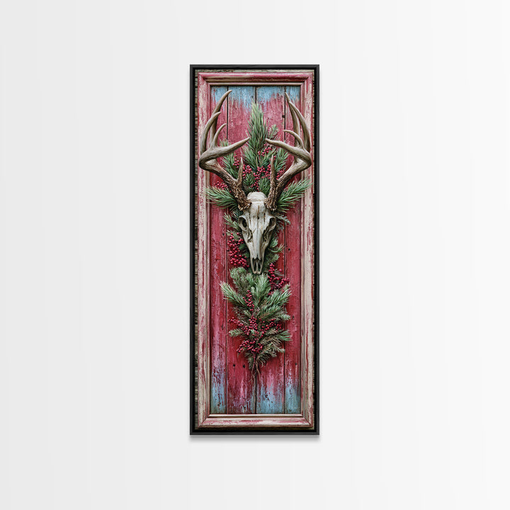 Deer Antlers with Pine Branches and Berries Canvas Print, Rustic Art, Landscape Wall Art, Farmhouse Decor, Fine Art, Rustic, RUS-1x3-38