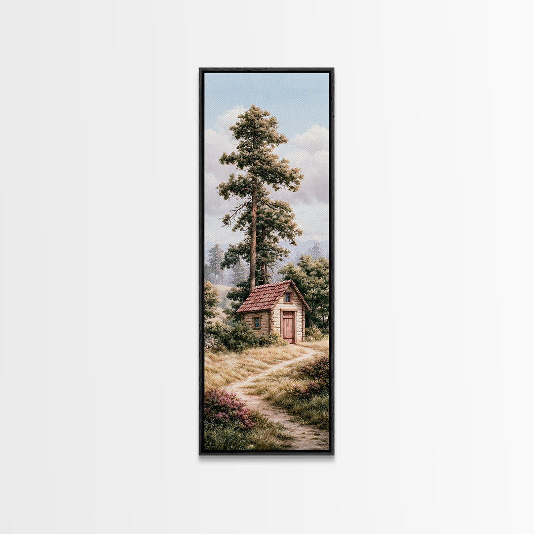 Mountain Cabin Landscape Canvas Print, Rustic Art, Printable Wall Art, Farmhouse Decor, Oil Painting, Rustic, Wood Art, RUS-1x3-39