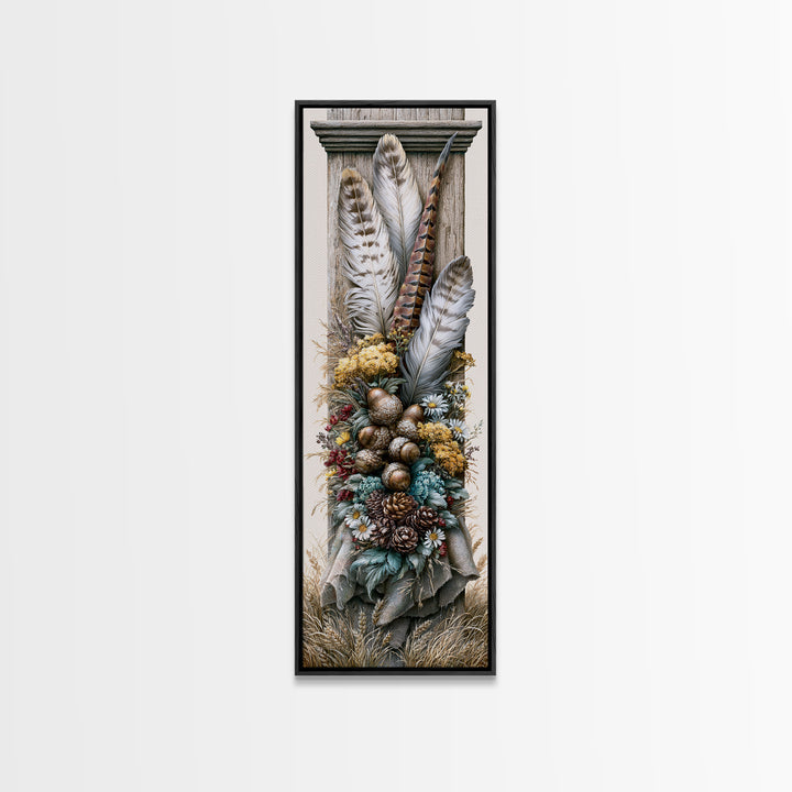 Pheasant Feathers and Acorns Arrangement Framed Canvas Print, Rustic Art, Modern Decor, Farmhouse Decor, Fine Art, Rustic, RUS-1x3-4
