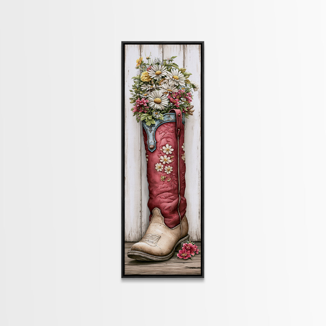 Old Boots Filled Canvas Print, Rustic Art, Landscape Art, Farmhouse Decor, Oil Painting, Rustic, Room Decor, Textured Painting, RUS-1x3-42