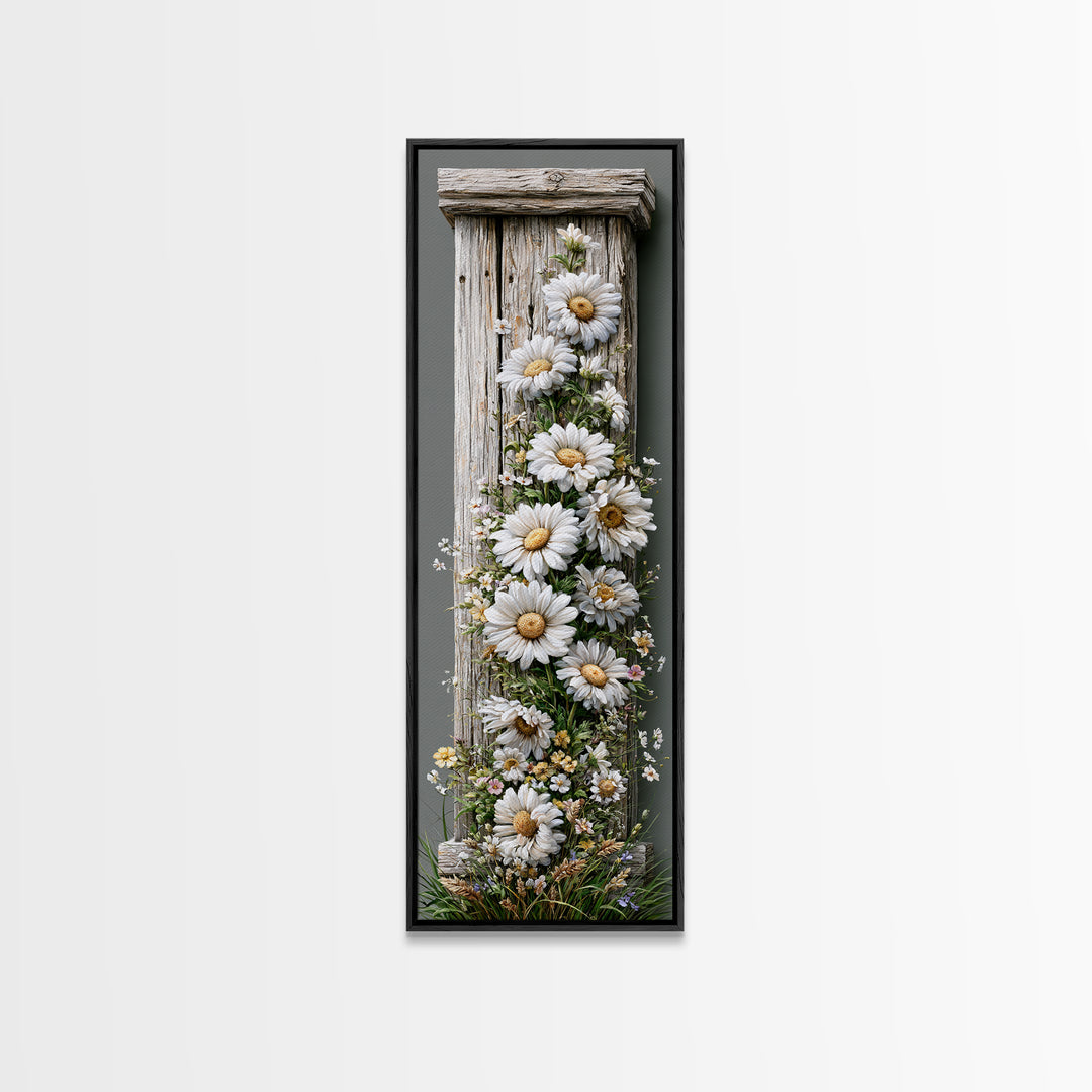 Weathered Barn Wood and Wildflower Still Life Canvas Print, Rustic Art, Textured Painting, Farmhouse Decor, Rustic, 3d Wall Art, RUS-1x3-61