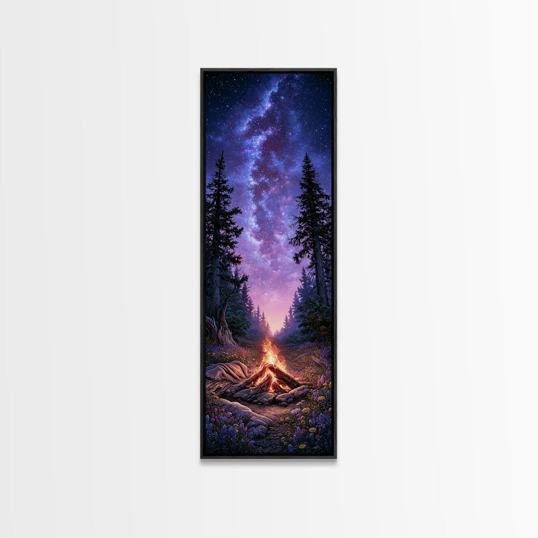 Campfire under a Starry Sky Framed Canvas Print, Rustic Art, Downloadable Art, Farmhouse Decor, Fine Art, Rustic, RUS-1x3-70