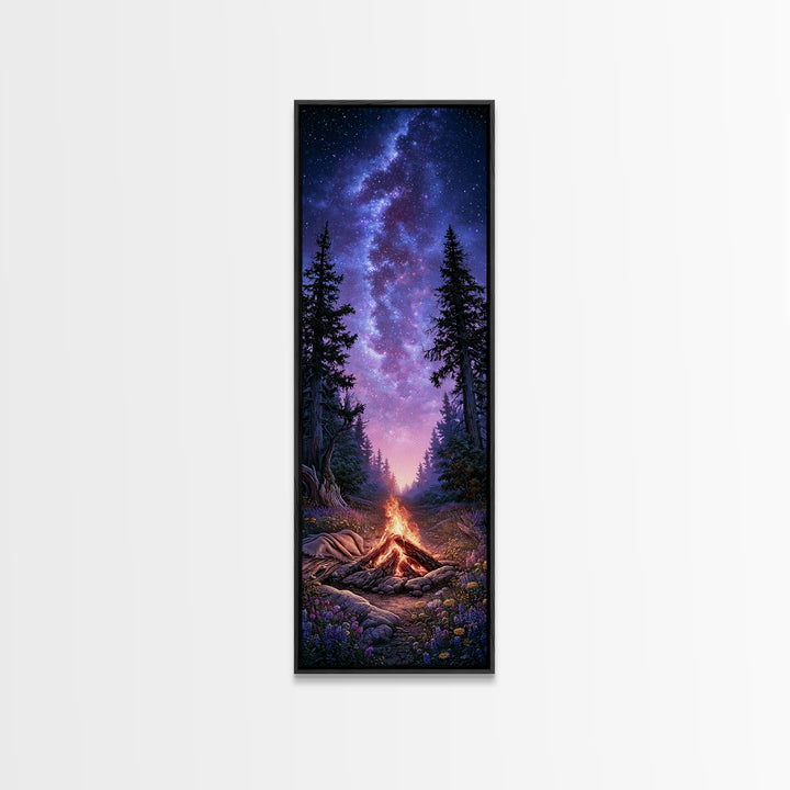 Campfire under a Starry Sky Framed Canvas Print, Rustic Art, Downloadable Art, Farmhouse Decor, Fine Art, Rustic, RUS-1x3-70