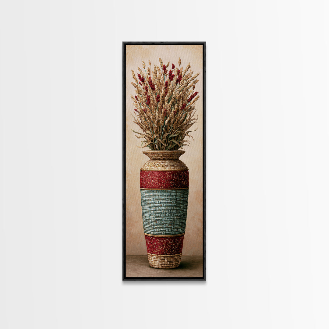 Handwoven Basket with Dried Grasses Framed Canvas Print, Rustic Art, Digital Print, Farmhouse Decor, Fine Art, Rustic, RUS-1x3-84