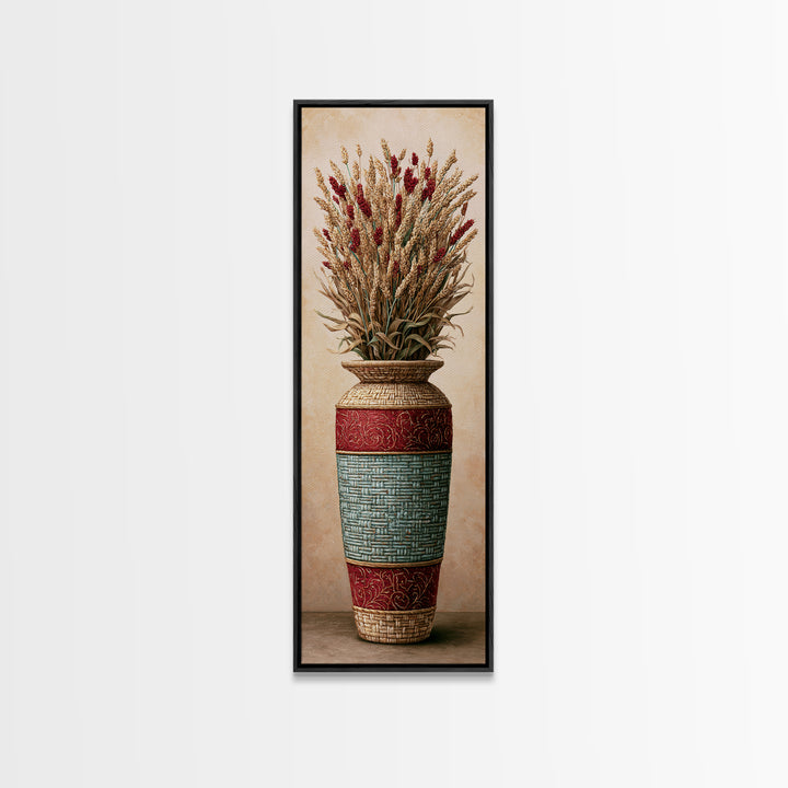 Handwoven Basket with Dried Grasses Framed Canvas Print, Rustic Art, Digital Print, Farmhouse Decor, Fine Art, Rustic, RUS-1x3-84