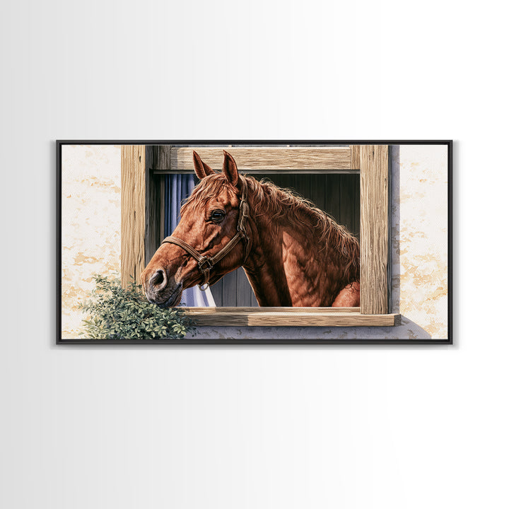 Brown Horse Portrait Framed Canvas Print, Rustic Art, Home Decor, Farmhouse Decor, Fine Art, Rustic, Living Room Decor, RUS-2x1-1