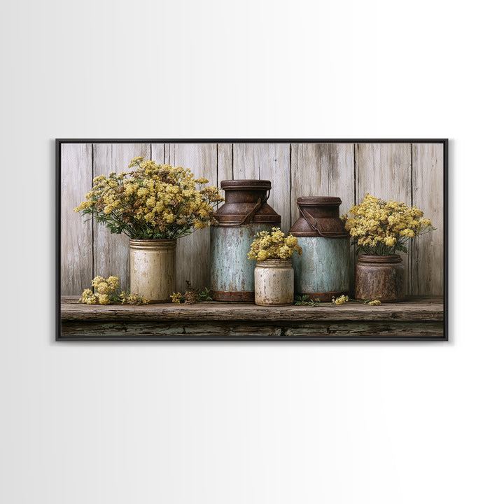 Weathered Barn Wood and Wildflower Still Life Canvas Print, Rustic Art, Wall Art, Farmhouse Decor, Rustic, Living Room Decor, RUS-2x1-21