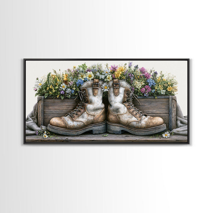 Old Boots Filled Canvas Print, Rustic Art, Boho Decor, Farmhouse Decor, Fine Art, Rustic, Art Print, Digital Art, RUS-2x1-26