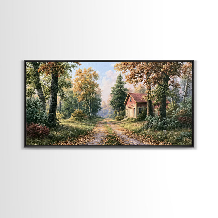 Forest Path with Golden Autumn Leaves Canvas Print, Rustic Art, Room Decor, Farmhouse Decor, Fine Art, Rustic, Oil Painting, RUS-2x1-62