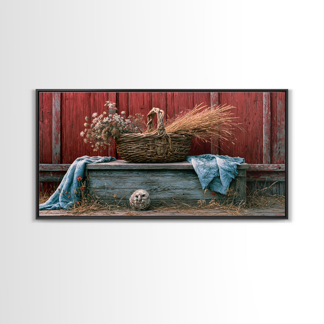 Handwoven Basket with Dried Grasses Canvas Print, Rustic Art, Oil Painting, Farmhouse Decor, Watercolor Art, Rustic, Modern Art, RUS-2x1-68