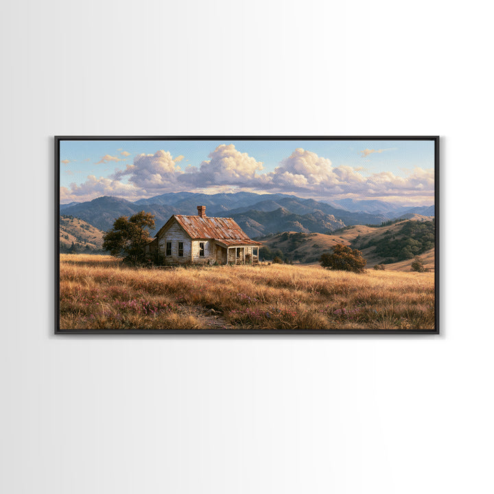Mountain Cabin Landscape Canvas Print, Rustic Art, Farmhouse Wall Art, Farmhouse Decor, Fine Art, Rustic, Statement Artwork, RUS-2x1-71