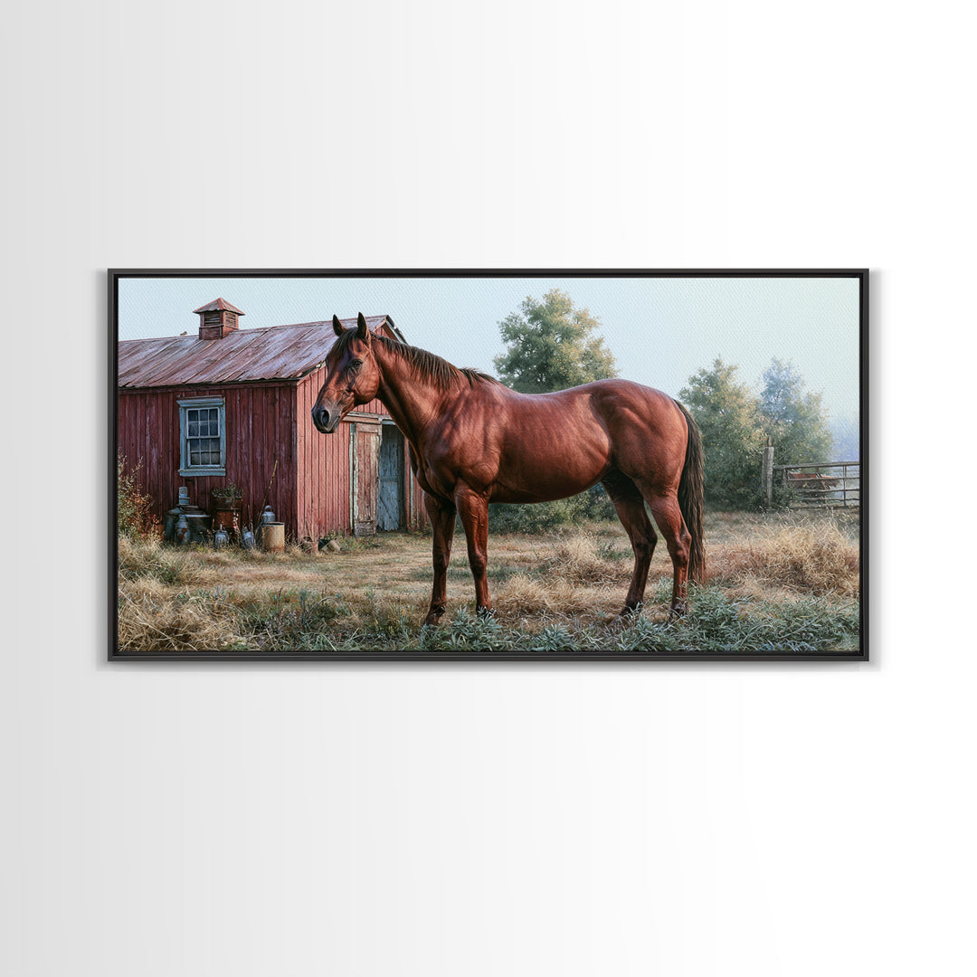 Brown Horse Portrait Framed Canvas Print, Rustic Art, Farmhouse Decor, Oil Painting, Rustic, Gallery Wall Art, RUS-2x1-97