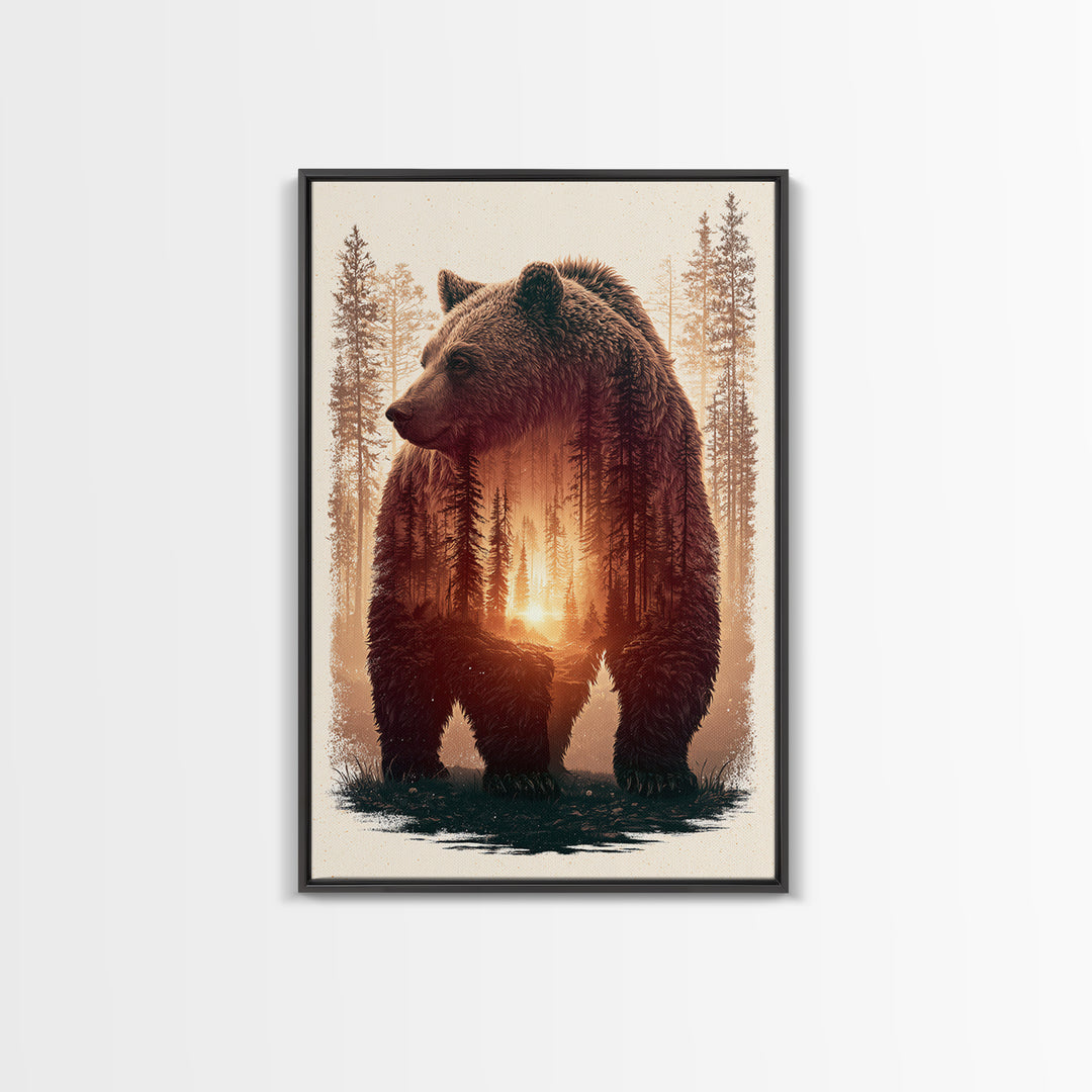 Bear Silhouette Among Pine Trees Canvas Print, Rustic Art, Gallery Decor, Farmhouse Decor, Fine Art, Rustic, Contemporary Art, RUS-2x3-15