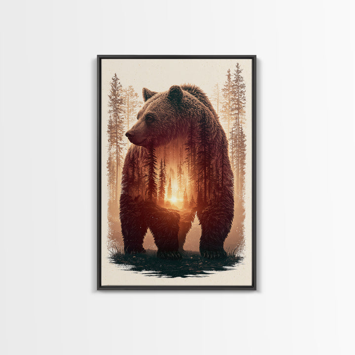 Bear Silhouette Among Pine Trees Canvas Print, Rustic Art, Gallery Decor, Farmhouse Decor, Fine Art, Rustic, Contemporary Art, RUS-2x3-15