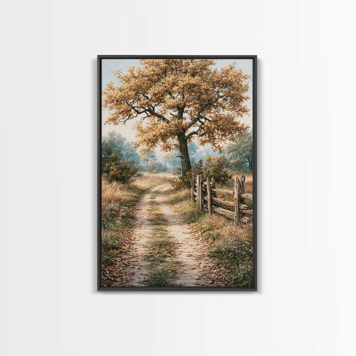 Forest Path with Golden Autumn Leaves Framed Canvas Print, Rustic Art, Statement Artwork, Farmhouse Decor, Fine Art, Rustic, RUS-2x3-26