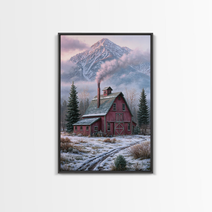 Winter Mountain Scene Canvas Print, Rustic Art, Fine Art Print, Farmhouse Decor, Fine Art, Rustic, Painting, Digital Prints, RUS-2x3-31