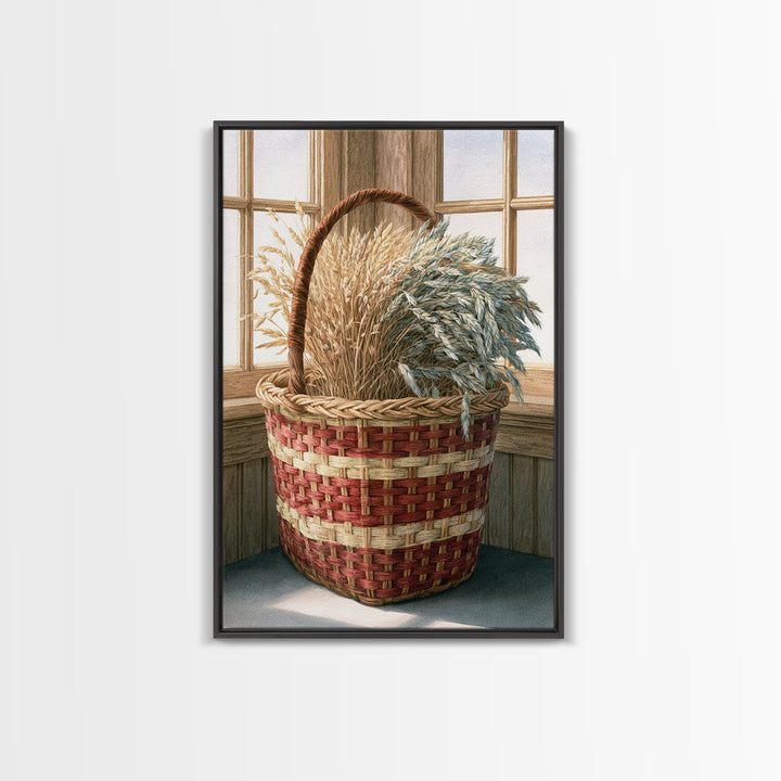 Handwoven Basket with Dried Grasses Canvas Print, Rustic Art, Landscape Wall Art, Farmhouse Decor, Rustic, Luxury Decor, RUS-2x3-32