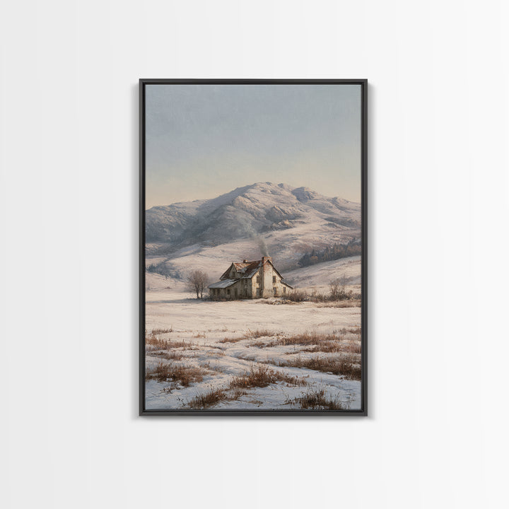 Winter Mountain Scene Framed Canvas Print, Rustic Art, Textured Painting, Farmhouse Decor, Oil Painting, Rustic, Digital Print, RUS-2x3-55