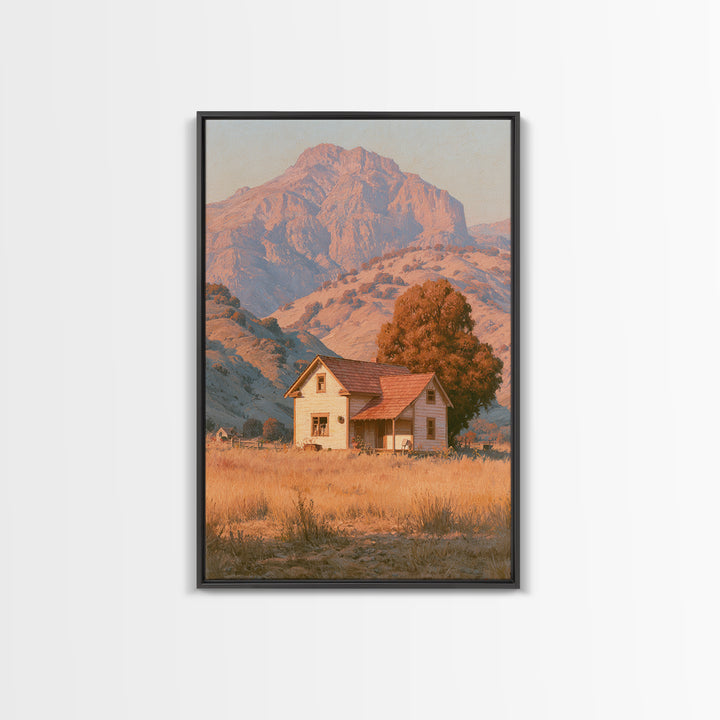 Mountain Cabin Landscape Framed Canvas Print, Rustic Art, Painting, Farmhouse Decor, Fine Art, Rustic, Boho Wall Art, RUS-2x3-59