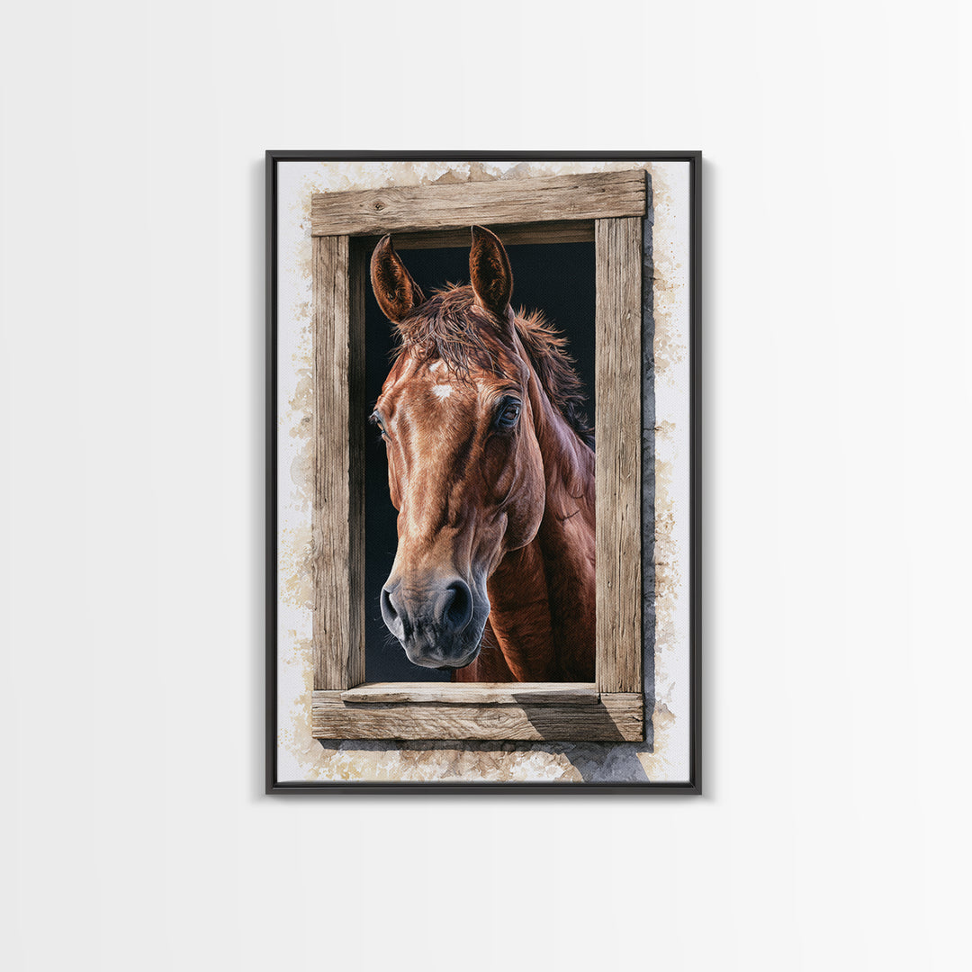 Brown Horse Portrait Canvas Print, Rustic Art, Digital Print, Farmhouse Decor, Rustic, Landscape Painting, Eclectic Wall Art, RUS-2x3-61