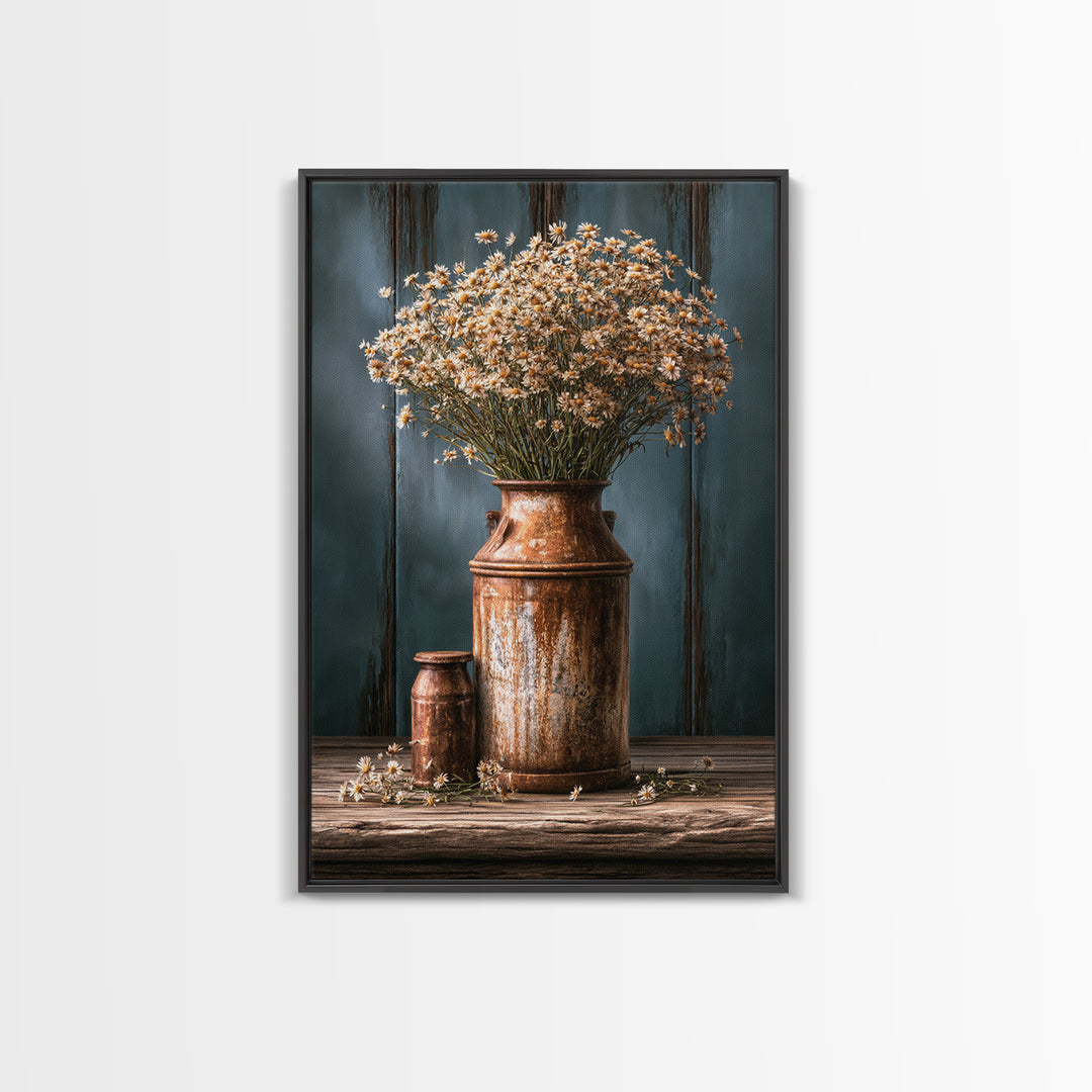 Weathered Barn Wood and Wildflower Still Life Canvas Print, Rustic Art, Living Room Decor, Farmhouse Decor, Fine Art, Rustic, RUS-2x3-81
