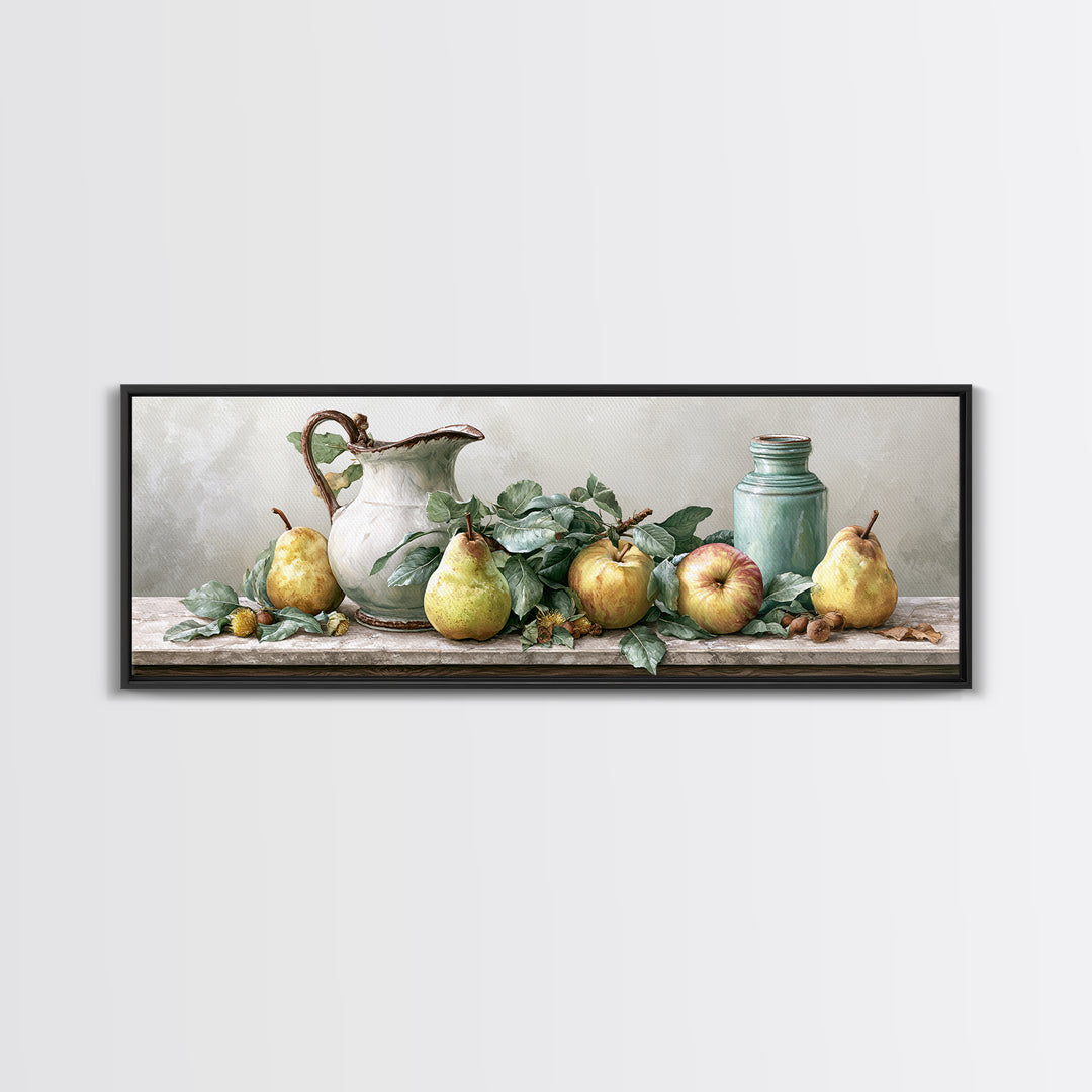 Rustic Pear and Apple Still Life Canvas Print, Rustic Art, Printable Art, Farmhouse Decor, Fine Art, Rustic, Farmhouse Wall Art, RUS-3x1-13