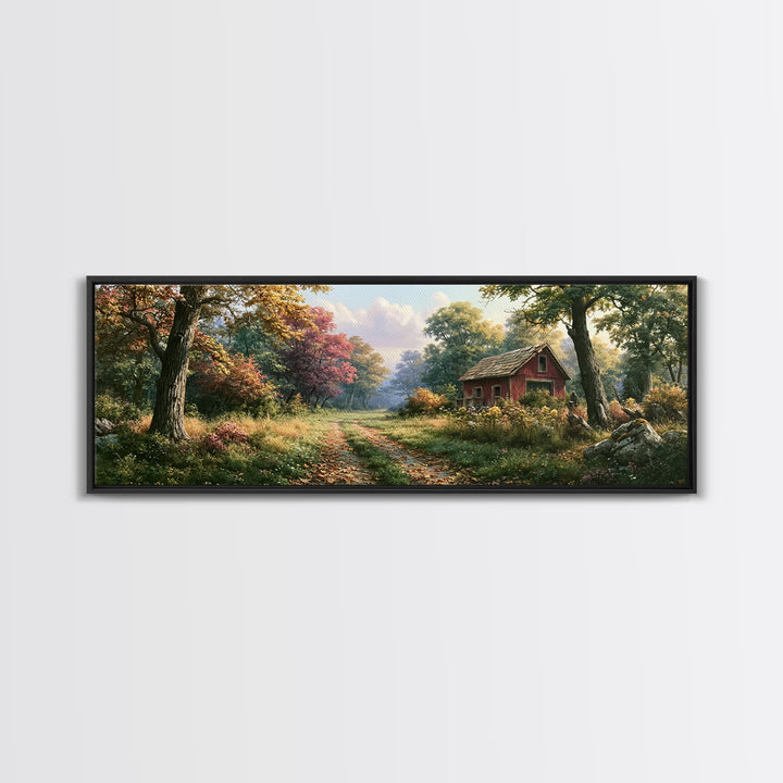 Forest Path with Golden Autumn Leaves Canvas Print, Rustic Art, Printable Wall Art, Farmhouse Decor, Fine Art, Rustic, RUS-3x1-34