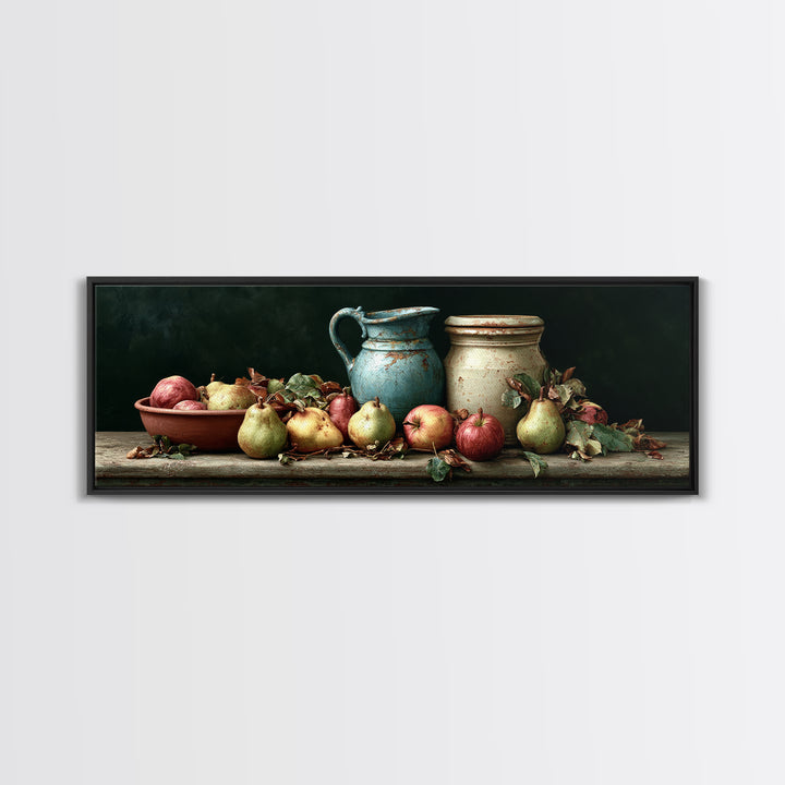 Rustic Pear and Apple Still Life Framed Canvas Print, Rustic Art, 3d Wall Art, Farmhouse Decor, Watercolor Art, Rustic, RUS-3x1-37
