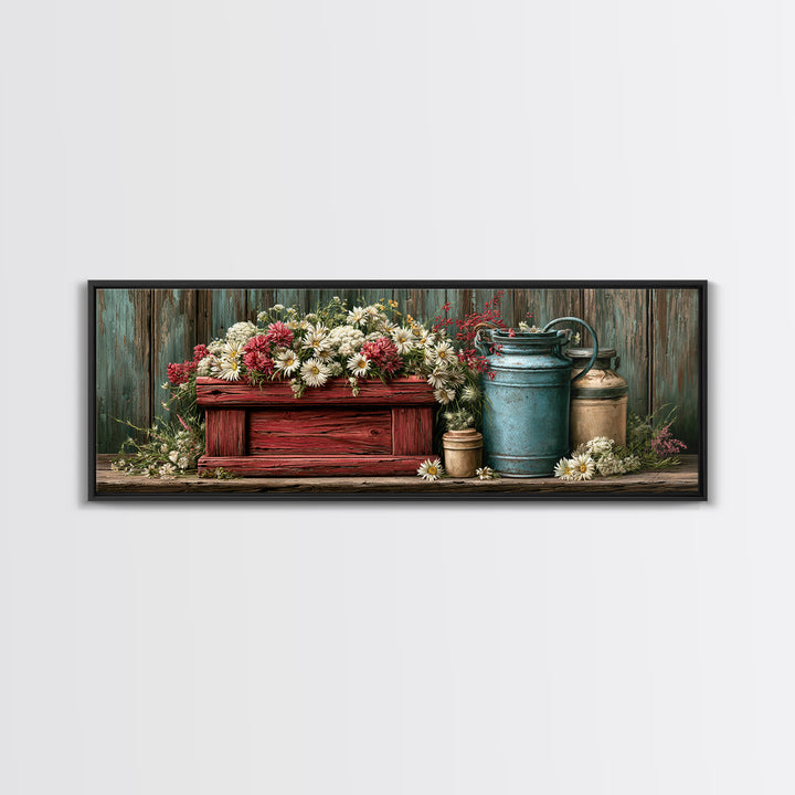 Weathered Barn Wood and Wildflower Still Life Canvas Print, Rustic Art, Farmhouse Wall Art, Farmhouse Decor, Fine Art, Rustic, RUS-3x1-41