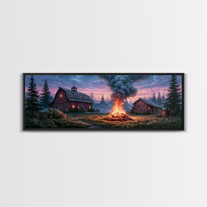 Campfire under a Starry Sky Canvas Print, Rustic Art, Printable Art, Farmhouse Decor, Watercolor Art, Rustic, RUS-3x1-50
