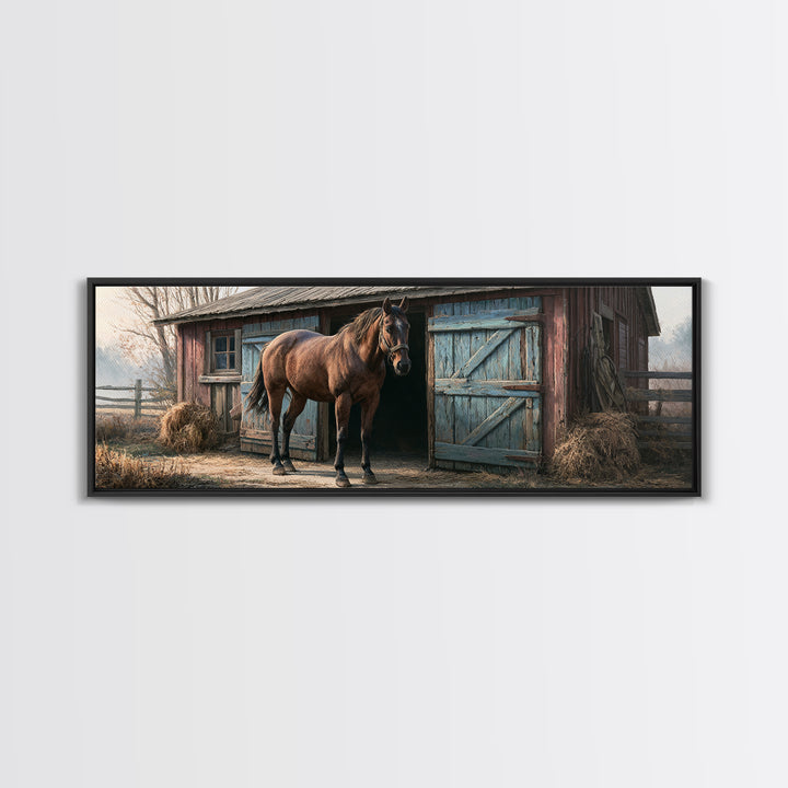 Brown Horse Portrait Framed Canvas Print, Rustic Art, Portrait Painting, Farmhouse Decor, Fine Art, Rustic, Boho Decor, RUS-3x1-69