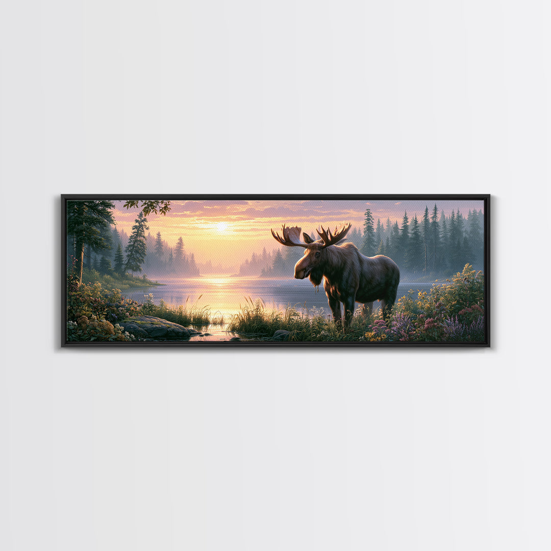 Moose Standing by a Quiet Lake Canvas Print, Rustic Art, Gallery Decor, Farmhouse Decor, Fine Art, Rustic, Contemporary Art, RUS-3x1-97