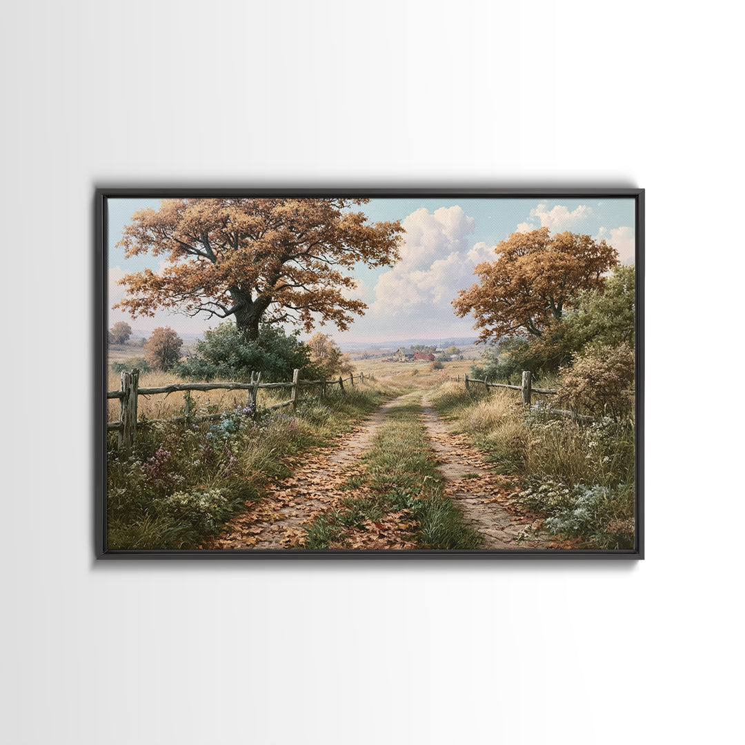 Forest Path with Golden Autumn Leaves Canvas Print, Rustic Art, Digital Print, Farmhouse Decor, Rustic, Landscape Painting, RUS-3x2-22