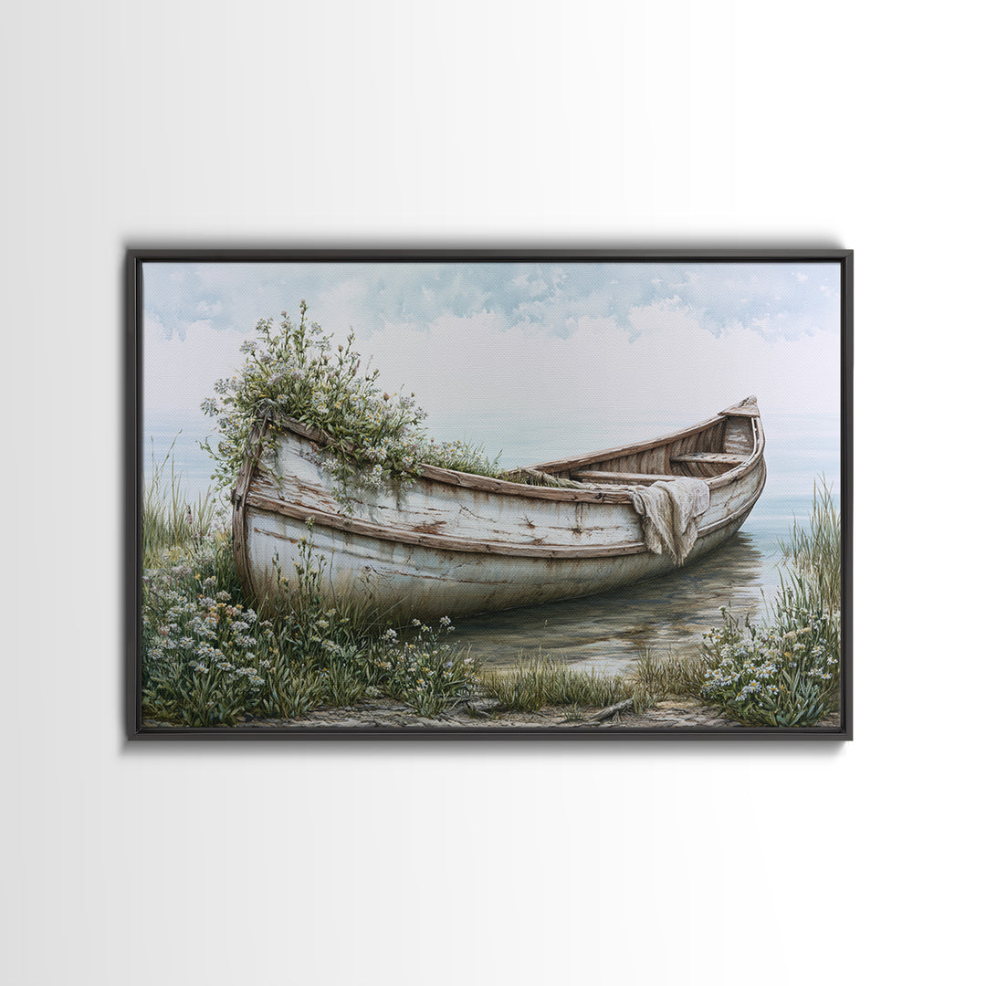 Old Canoe Pulled Onto a Lake Shore Canvas Print, Rustic Art, Landscape Painting, Farmhouse Decor, Rustic, Modern Decor, RUS-3x2-48
